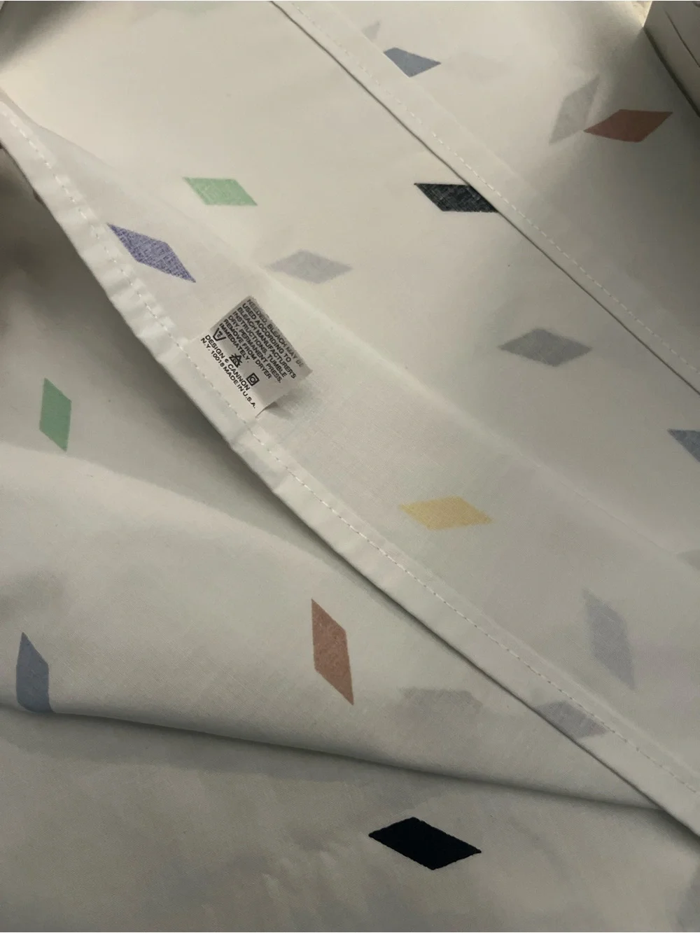 Vintage Canon Percale King size Flat sheet with Pastel Geometric Accents